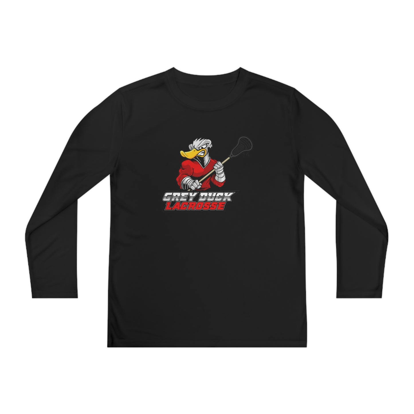 Youth Grey Duck Lacrosse Sport-Tek Performance Long Sleeve Shirt