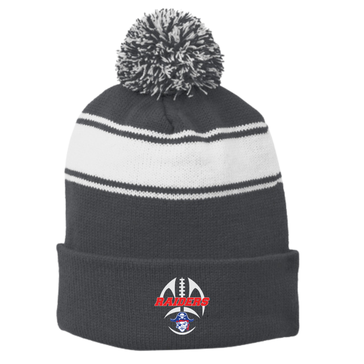 Fairport Raiders Stripe Pom Pom Beanie