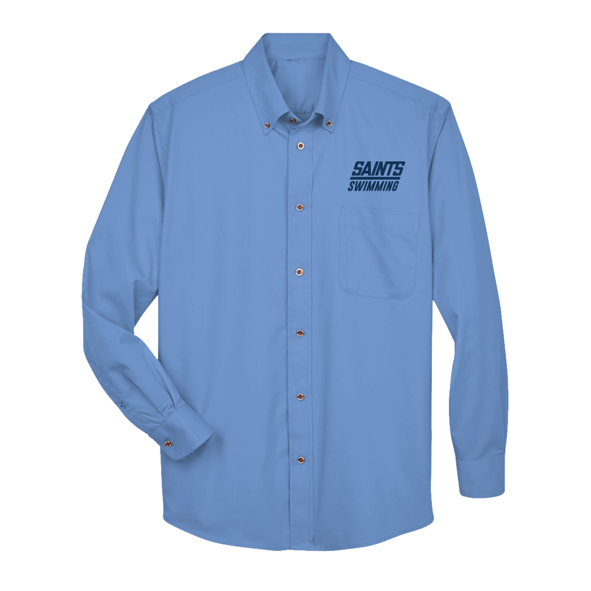 Adult Saints Swimming Long Sleeve Button Down Twill Shirt