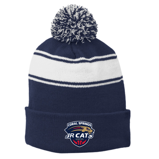 Coral Springs Jr Cats Stripe Pom Pom Beanie