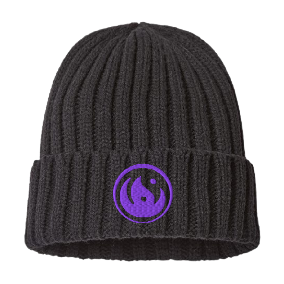 Cable Knit Beanie - Purple Logo