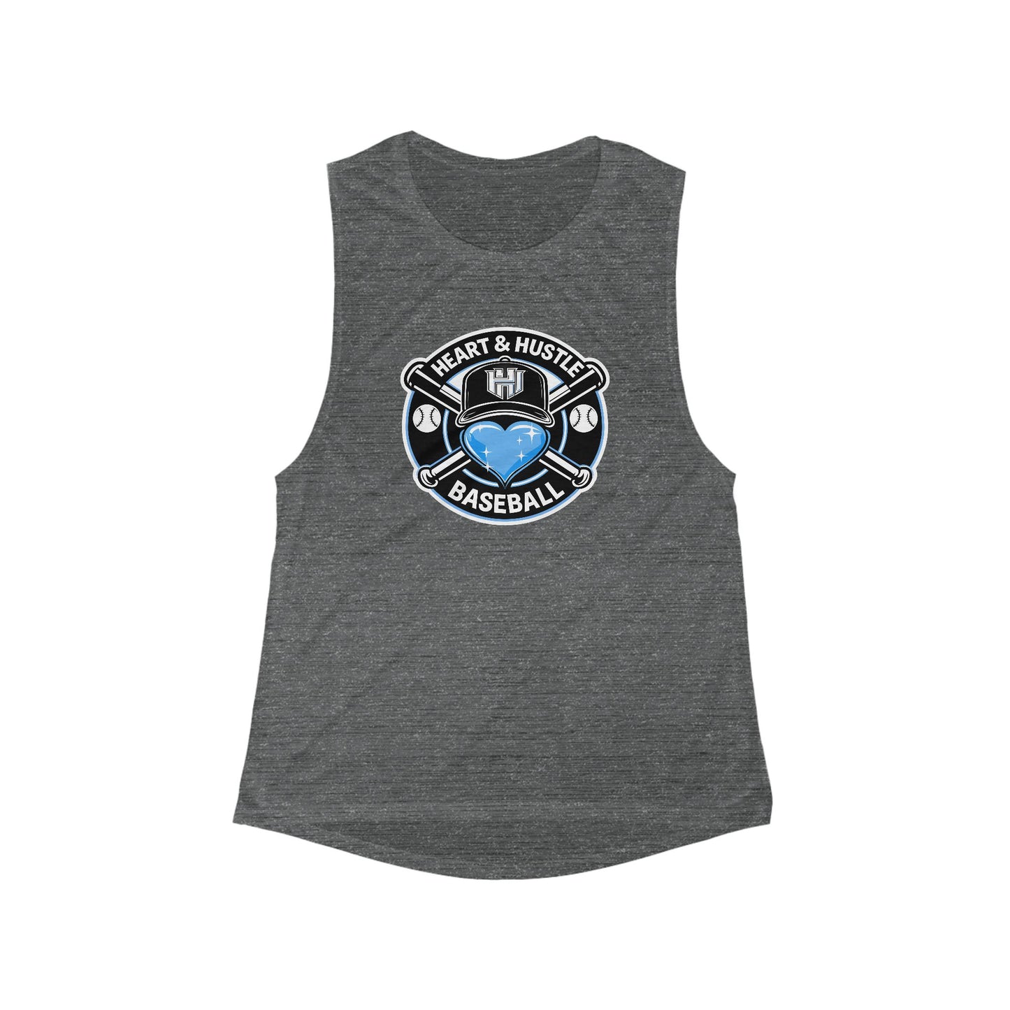 Women's Heart and Hustle Baseball Bella + Canvas Flowy Scoop Sport Tank