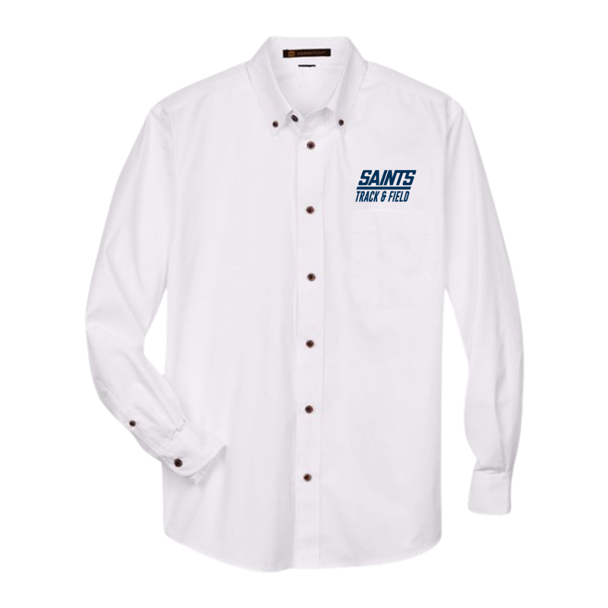 Adult Saints Track and Field Long Sleeve Button Down Twill Shirt