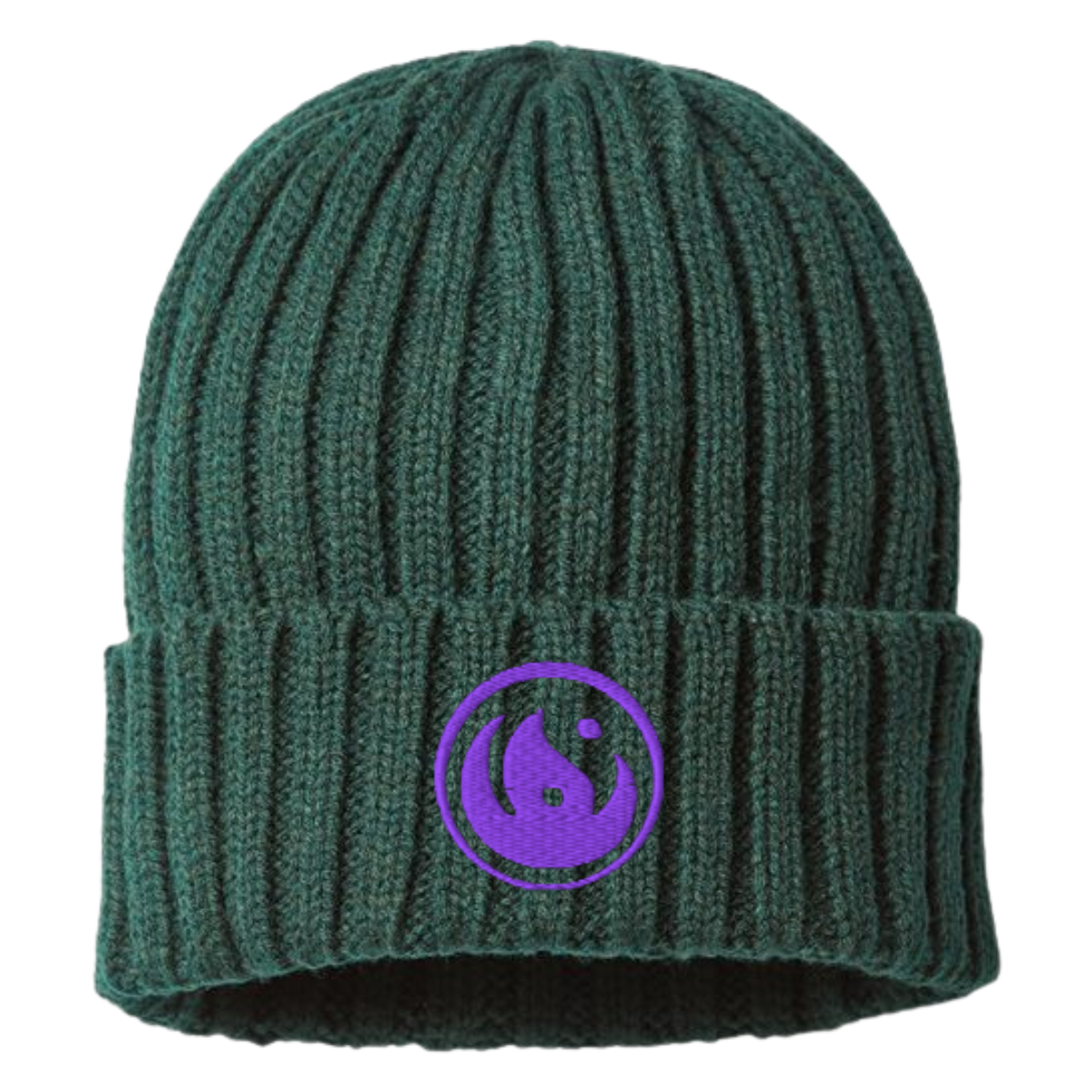 Cable Knit Beanie - Purple Logo