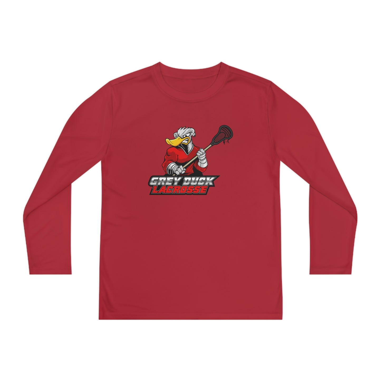 Youth Grey Duck Lacrosse Sport-Tek Performance Long Sleeve Shirt