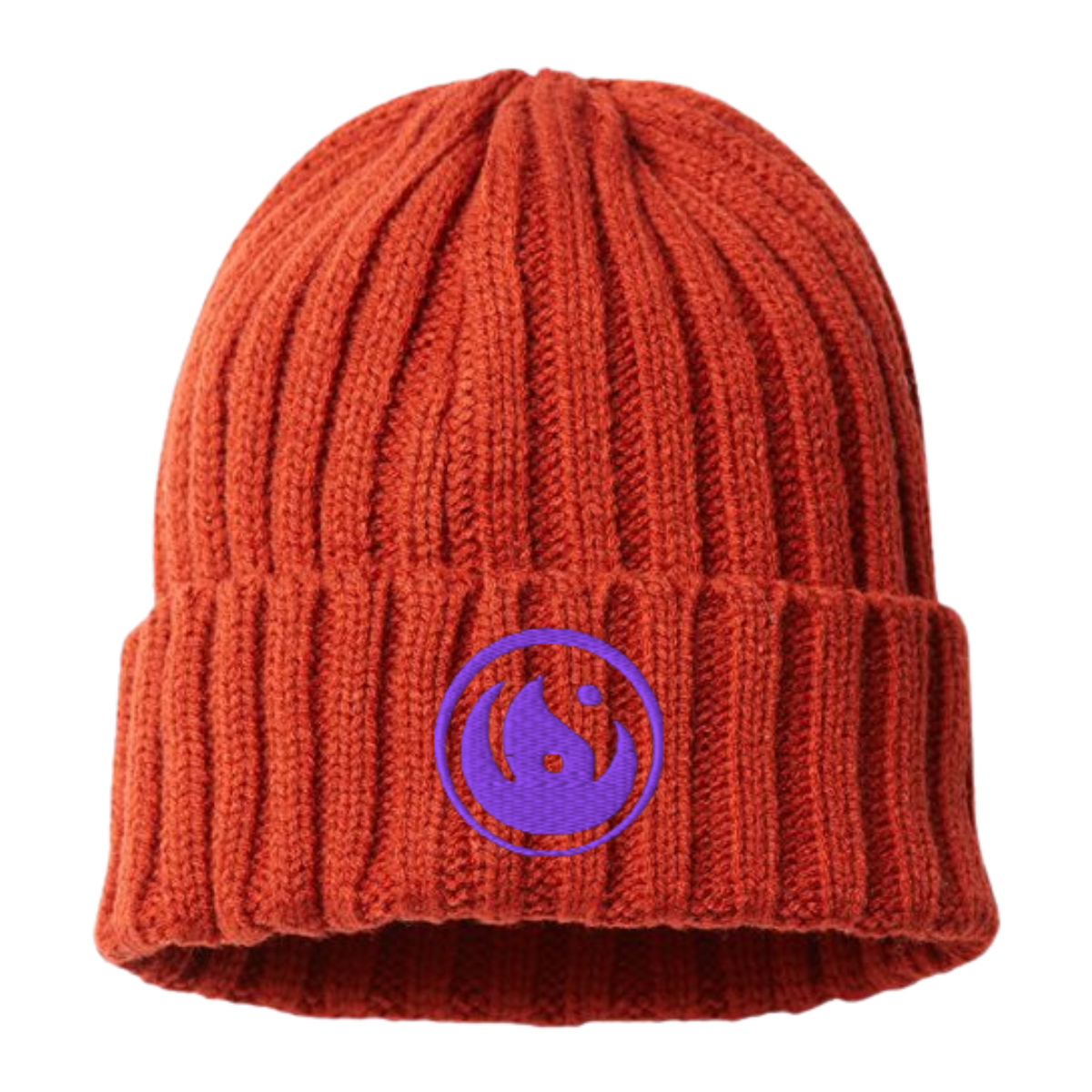 Cable Knit Beanie - Purple Logo