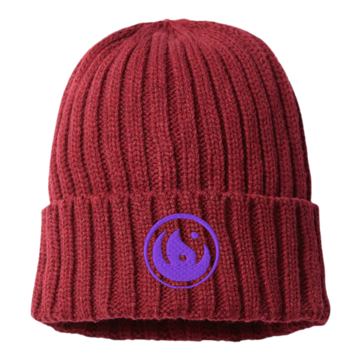 Cable Knit Beanie - Purple Logo