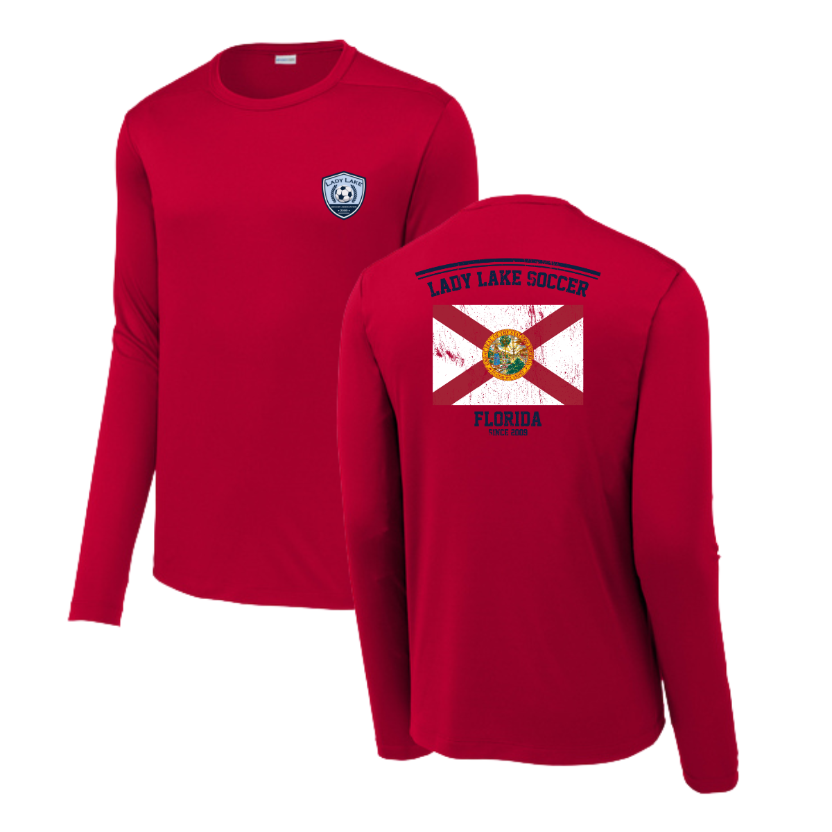 Adult Lady Lake Soccer Association Sport-Tek Posi UV Pro LS Tee