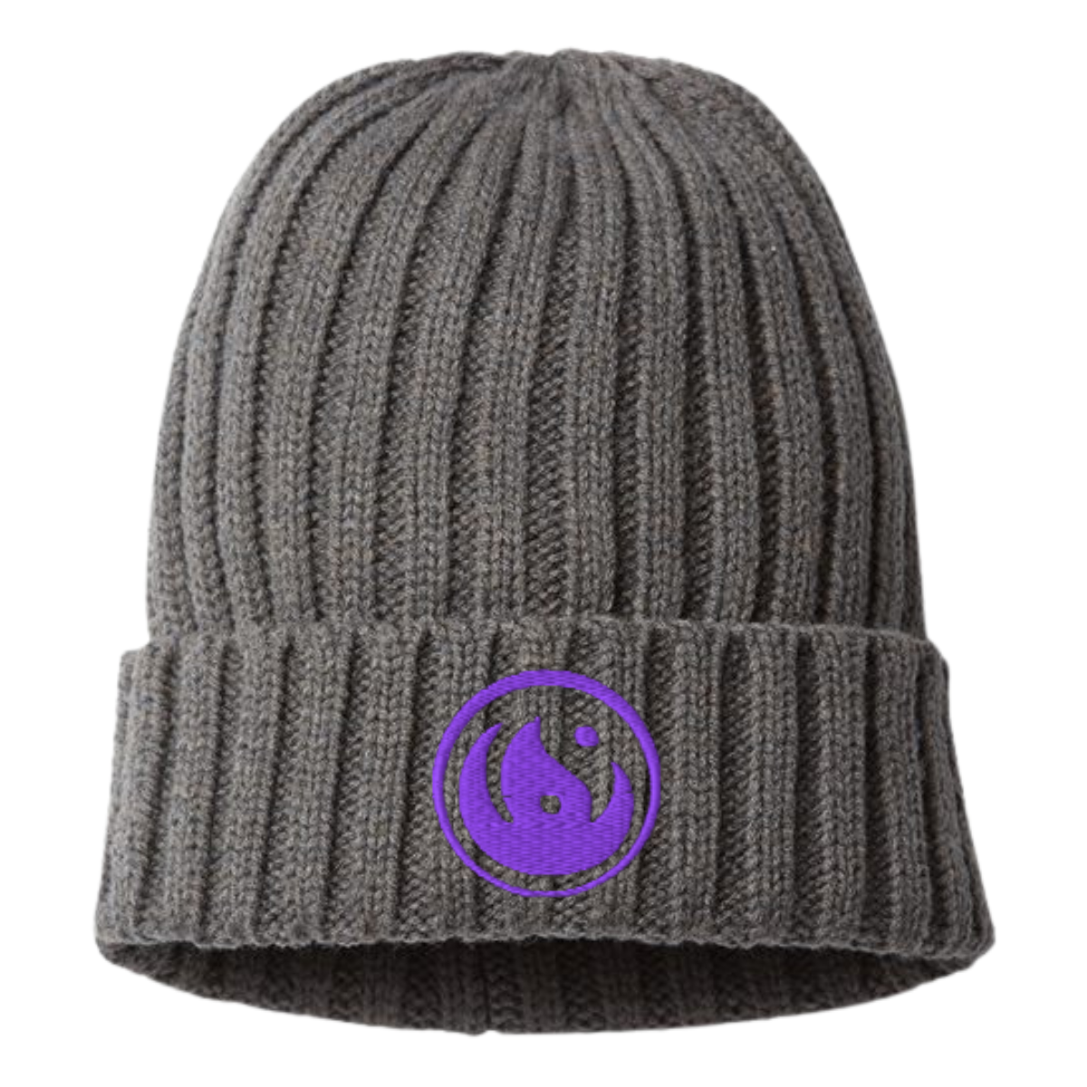 Cable Knit Beanie - Purple Logo
