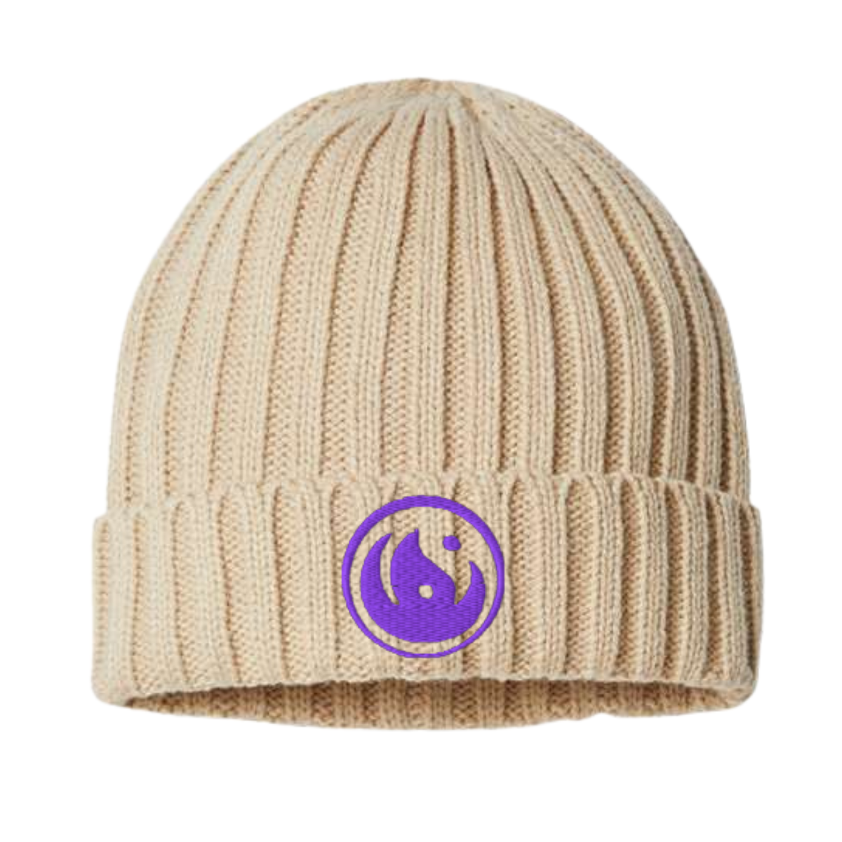 Cable Knit Beanie - Purple Logo