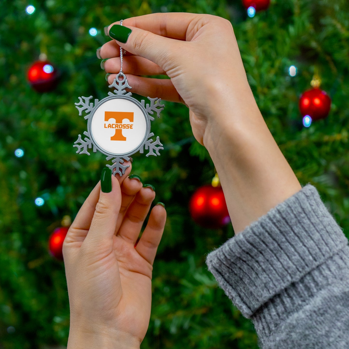 Tennessee Lacrosse Pewter Snowflake Ornament