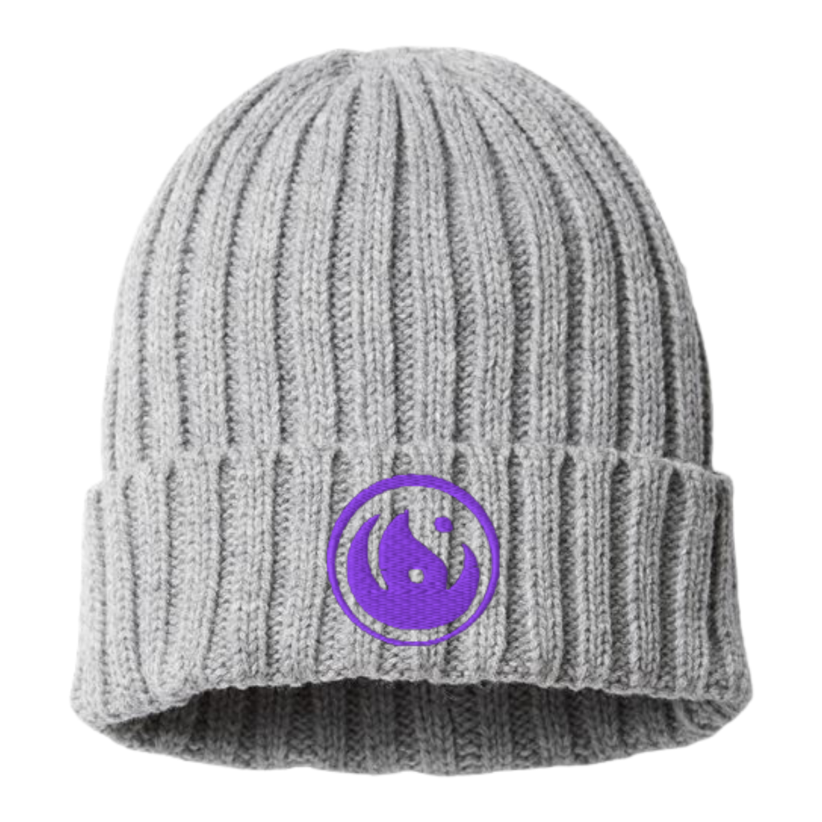Cable Knit Beanie - Purple Logo