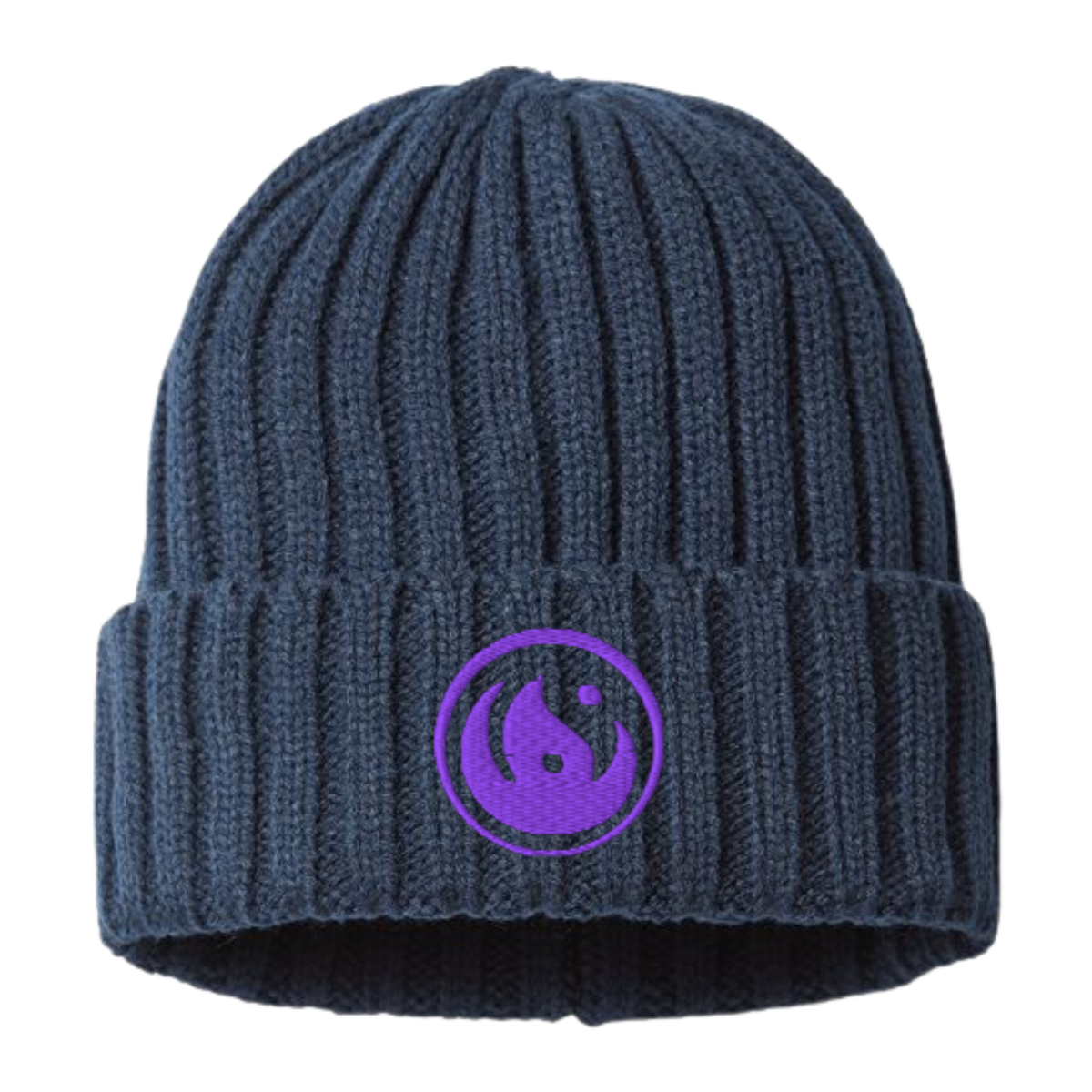 Cable Knit Beanie - Purple Logo