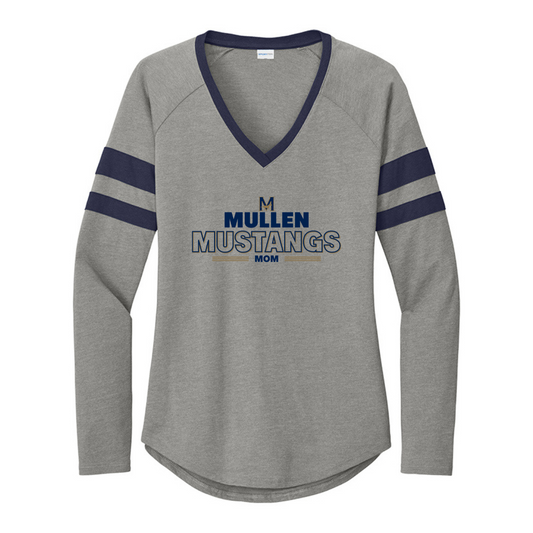 Women's Mullen HS Sport-Tek Halftime Stripe V-Neck LS