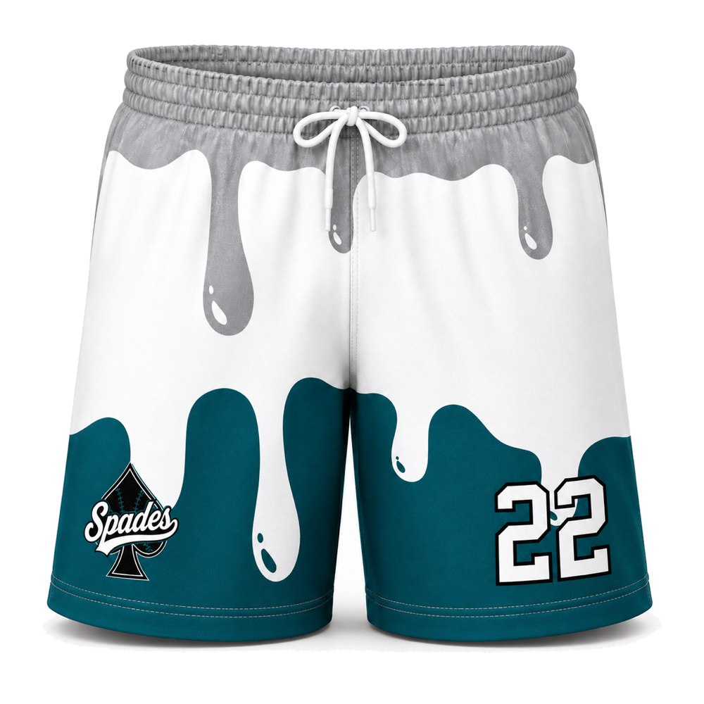 South Bay Spades Sublimated Mesh Shorts — Teal/Grey Drip