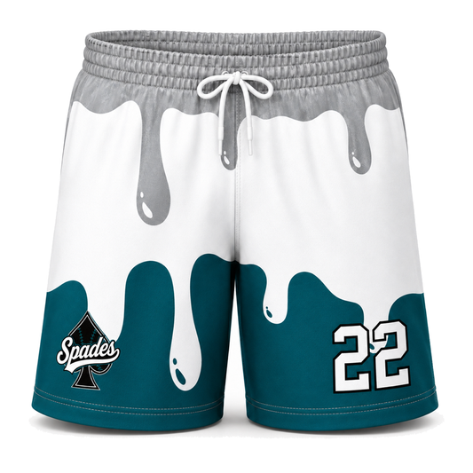 South Bay Spades Sublimated Mesh Shorts — Teal/Grey Drip