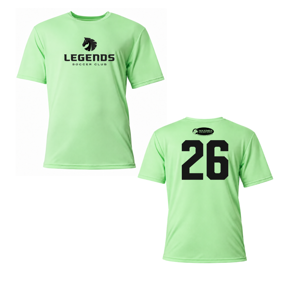 Germantown Legends Design 1 practice shirt, front and back with Maximus sponsor on back neck