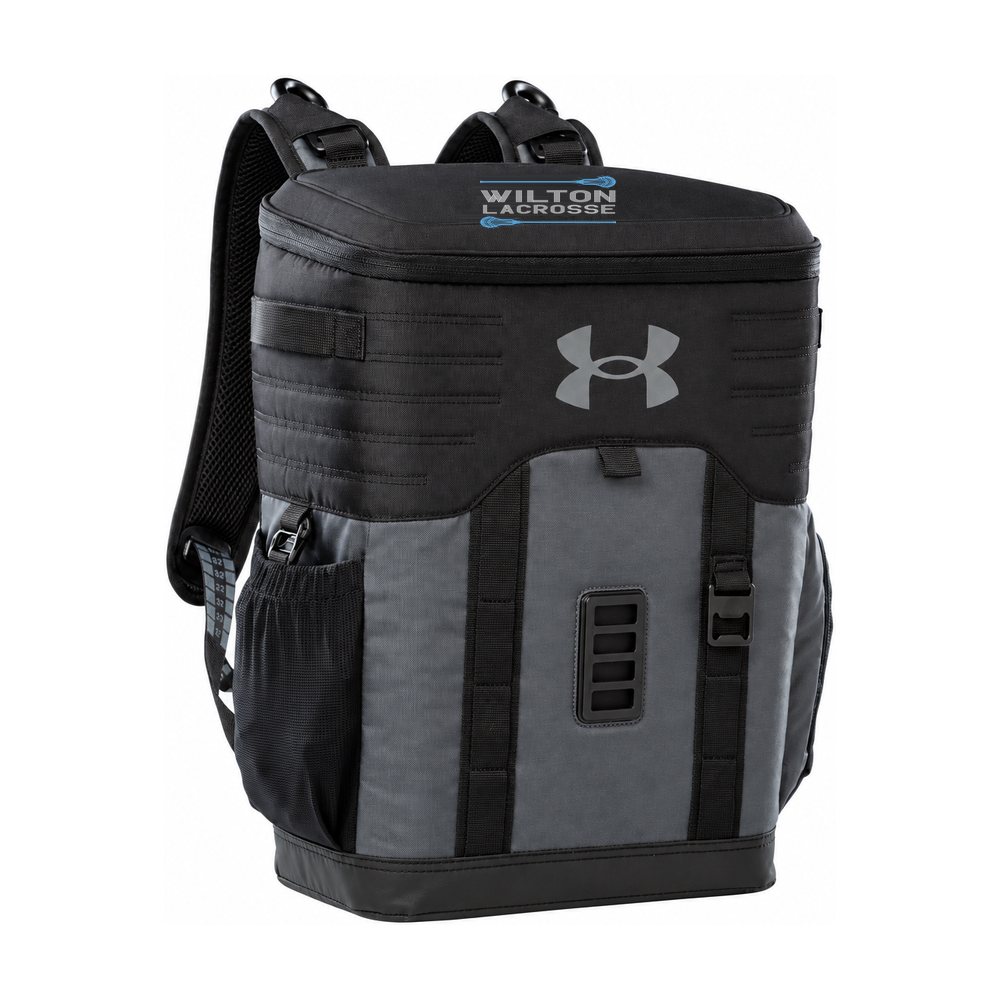 Under Armour 25-Can Backpack Cooler — Wilton Lacrosse logo with sticks — Mod Grey