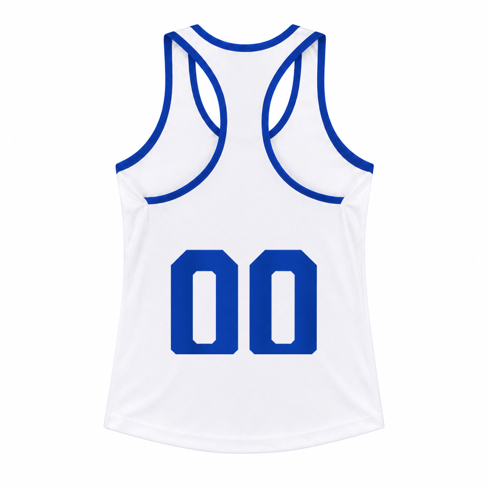 Los Al Lacrosse women’s reversible racerback pinnie, white back with number 00