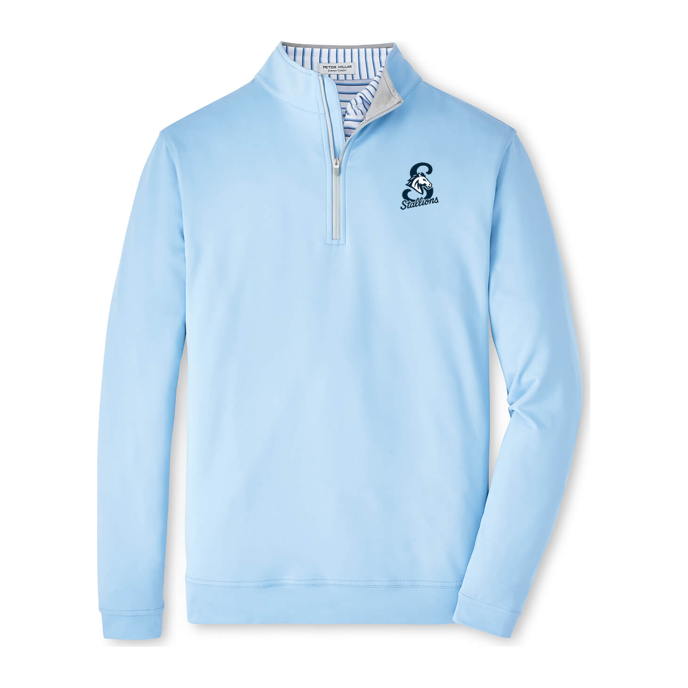 Adult Stallions Lacrosse Peter Millar Perth Quarter-Zip - Cottage Blue - Horse S