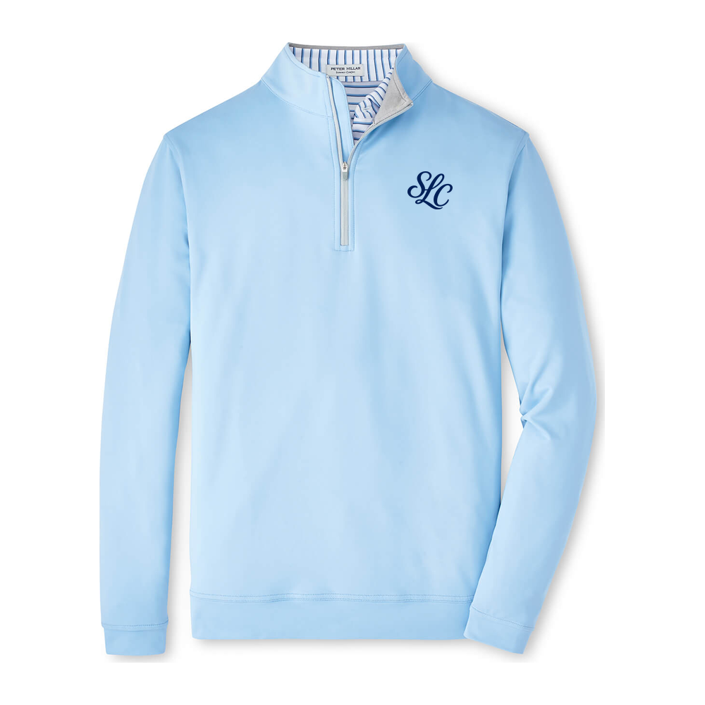 Adult Stallions Lacrosse Peter Millar Perth Quarter-Zip - Cottage Blue - SLC monogram