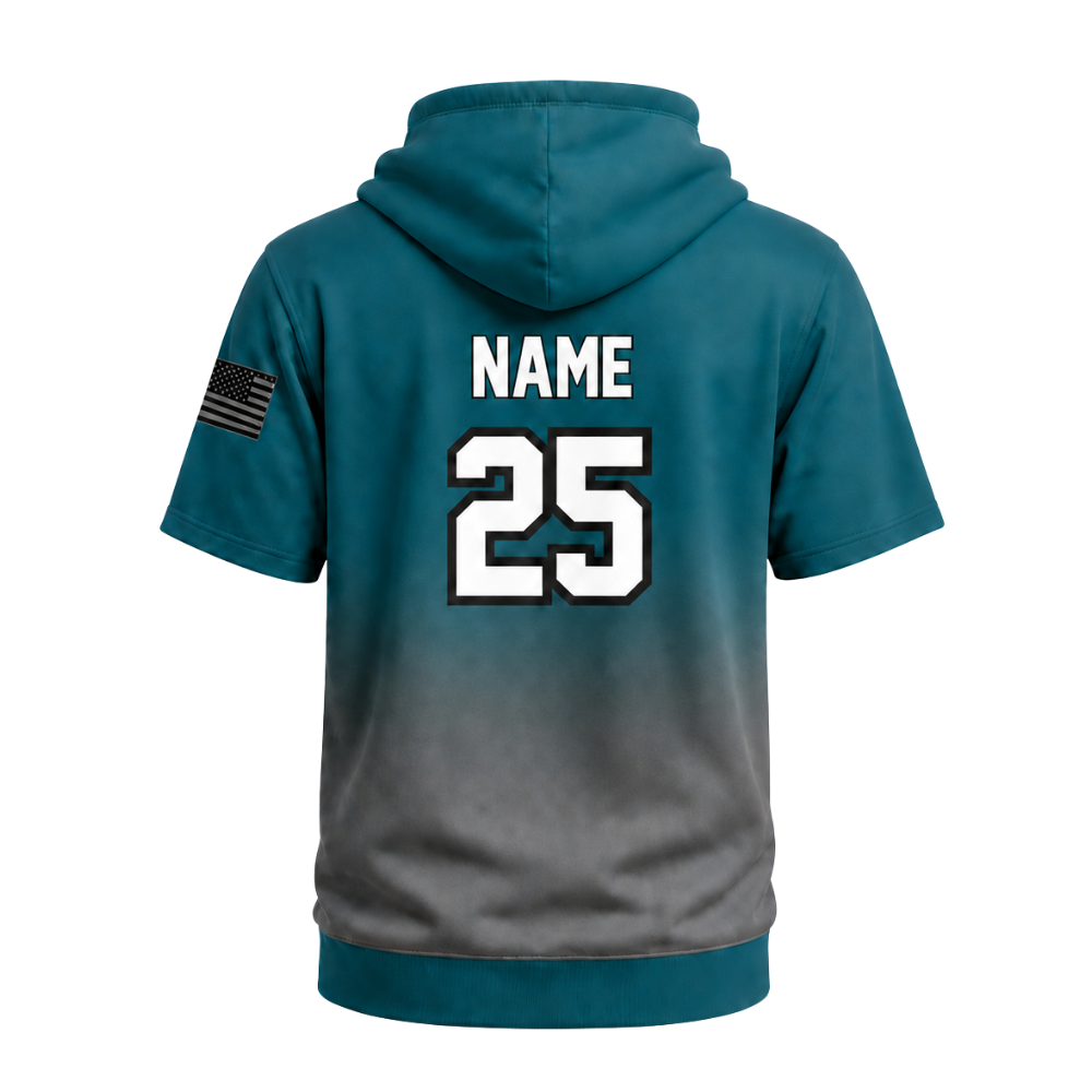 South Bay Spades Personalized Short Sleeve Hoodie — Teal/Grey