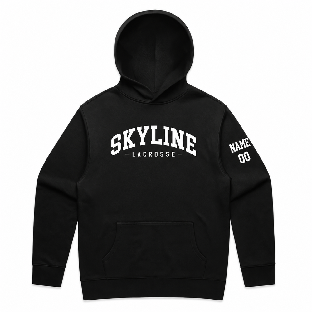 Adult Skyline Spartans Lacrosse Club AS Colour Relax Hoodie - Personalized - Black front with personalized left-sleeve name and number