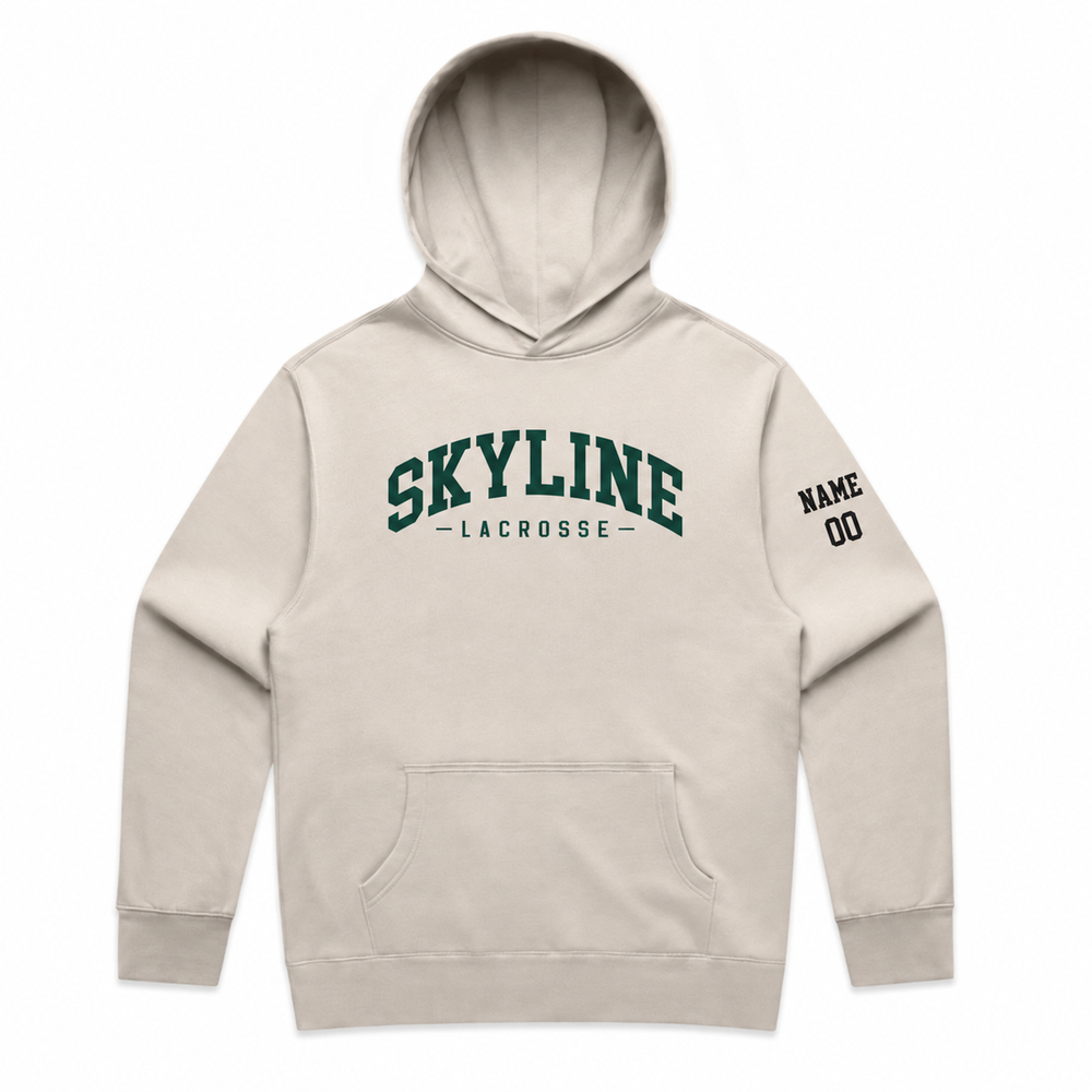 Adult Skyline Spartans Lacrosse Club AS Colour Relax Hoodie - Personalized - Bone front with personalized left-sleeve name and number