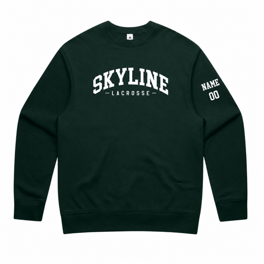 Adult Skyline Spartans Lacrosse Club AS Colour Relax Crew - Personalized - Pine Green front with personalized left-sleeve name and number