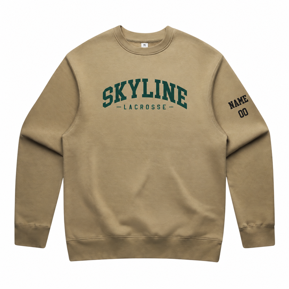 Adult Skyline Spartans Lacrosse Club AS Colour Relax Crew - Personalized - Sand front with personalized left-sleeve name and number