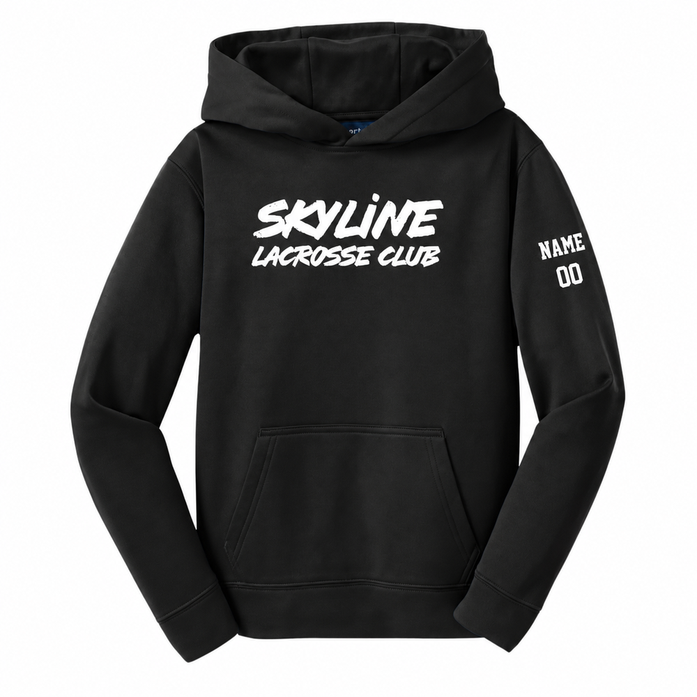 Youth Spartans Lacrosse Sport-Tek Fleece Hoodie - Personalized - Black front with personalized left-sleeve name and number