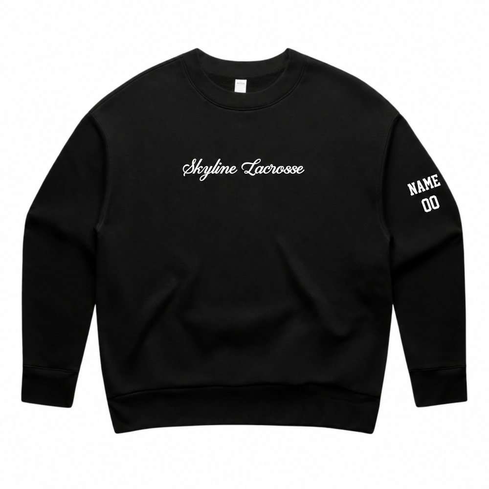 Women's Skyline Spartans Lacrosse AS Colour Relax Crew - Personalized - Black front with personalized left-sleeve name and number