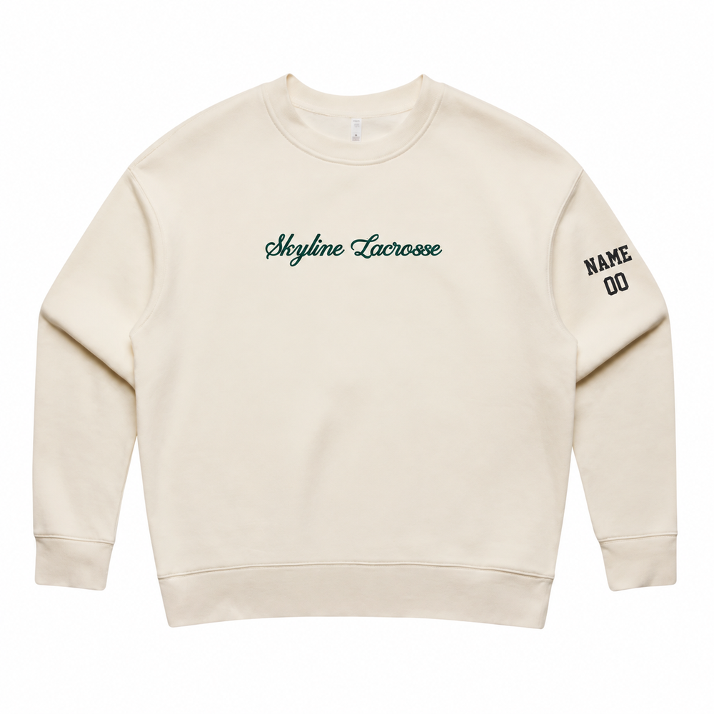 Women's Skyline Spartans Lacrosse AS Colour Relax Crew - Personalized - Ecru front with personalized left-sleeve name and number