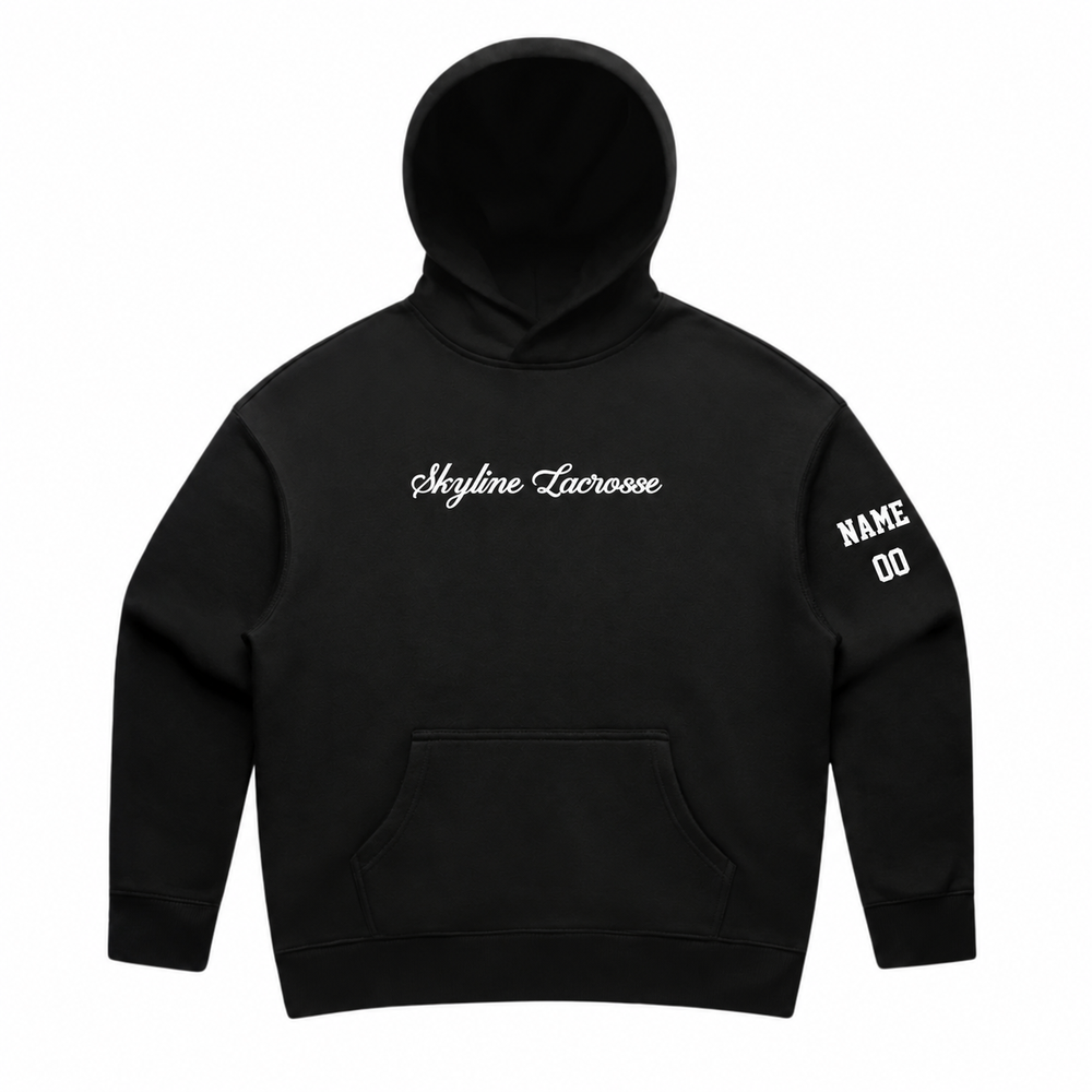 Women's Skyline Spartans Lacrosse AS Colour Relax Hoodie - Personalized - Black front with personalized left-sleeve name and number