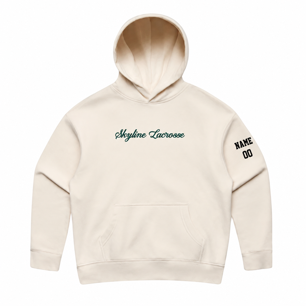 Women's Skyline Spartans Lacrosse AS Colour Relax Hoodie - Personalized - Ecru front with personalized left-sleeve name and number