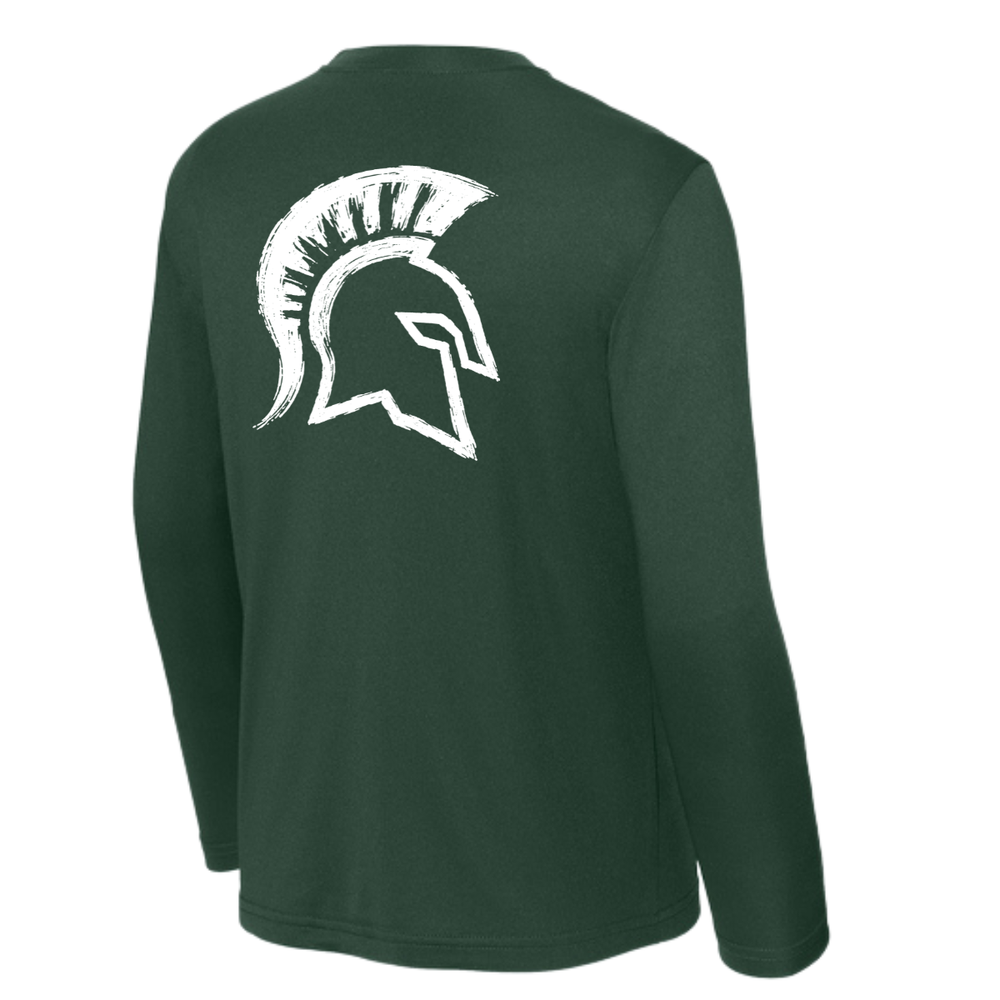 Youth Spartans Lacrosse Sport-Tek Long Sleeve Competitor Tee - Personalized - Forest Green back