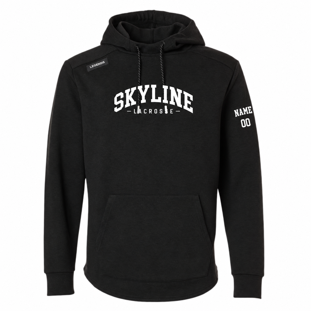 Adult Skyline Spartans Lacrosse Legends Hawthorne Tech Hoodie - Personalized - Black Heather front with personalized left-sleeve name and number