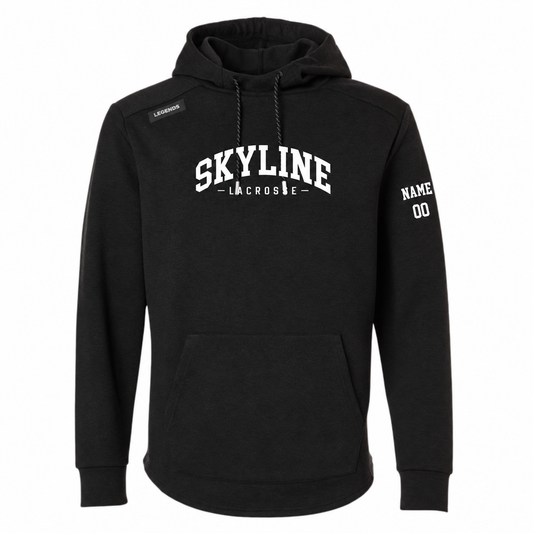Adult Skyline Spartans Lacrosse Legends Hawthorne Tech Hoodie - Personalized - Black Heather front with personalized left-sleeve name and number