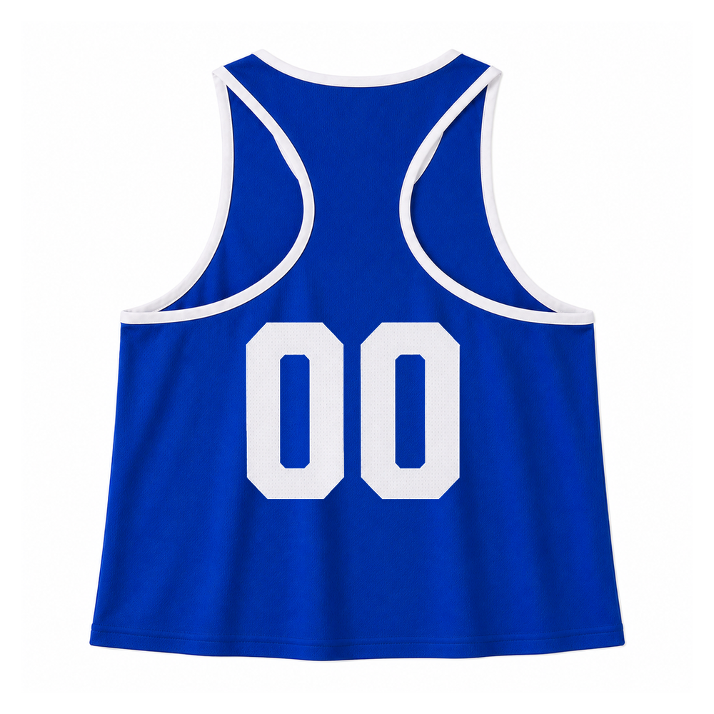 Los Al Lacrosse women’s reversible racerback pinnie, deep royal back with number 00