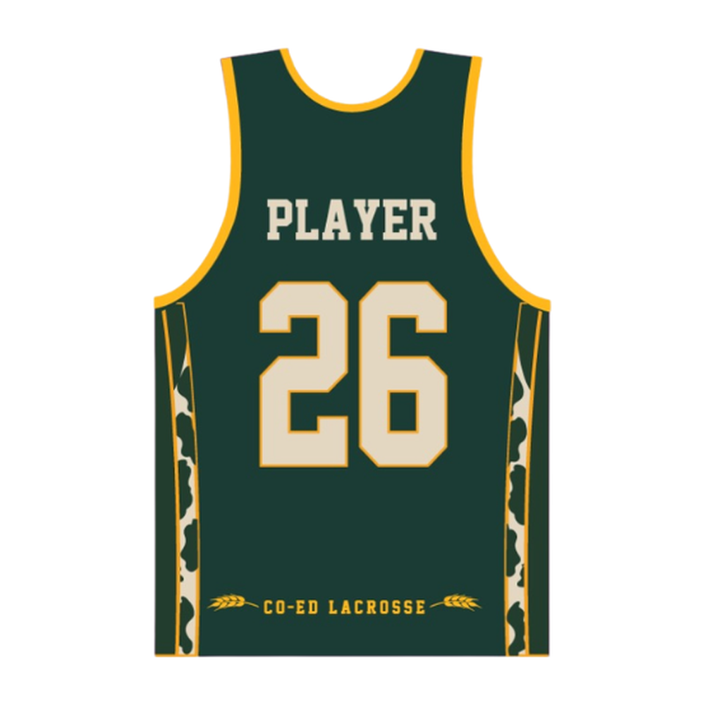 Milwaukee Coed Lacrosse Men's/Unisex Reversible Pinnie - Cream / Dark Green - dark green side back