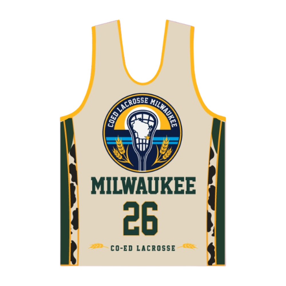 Milwaukee Coed Lacrosse Men's/Unisex Reversible Pinnie - Cream / Dark Green - cream side front