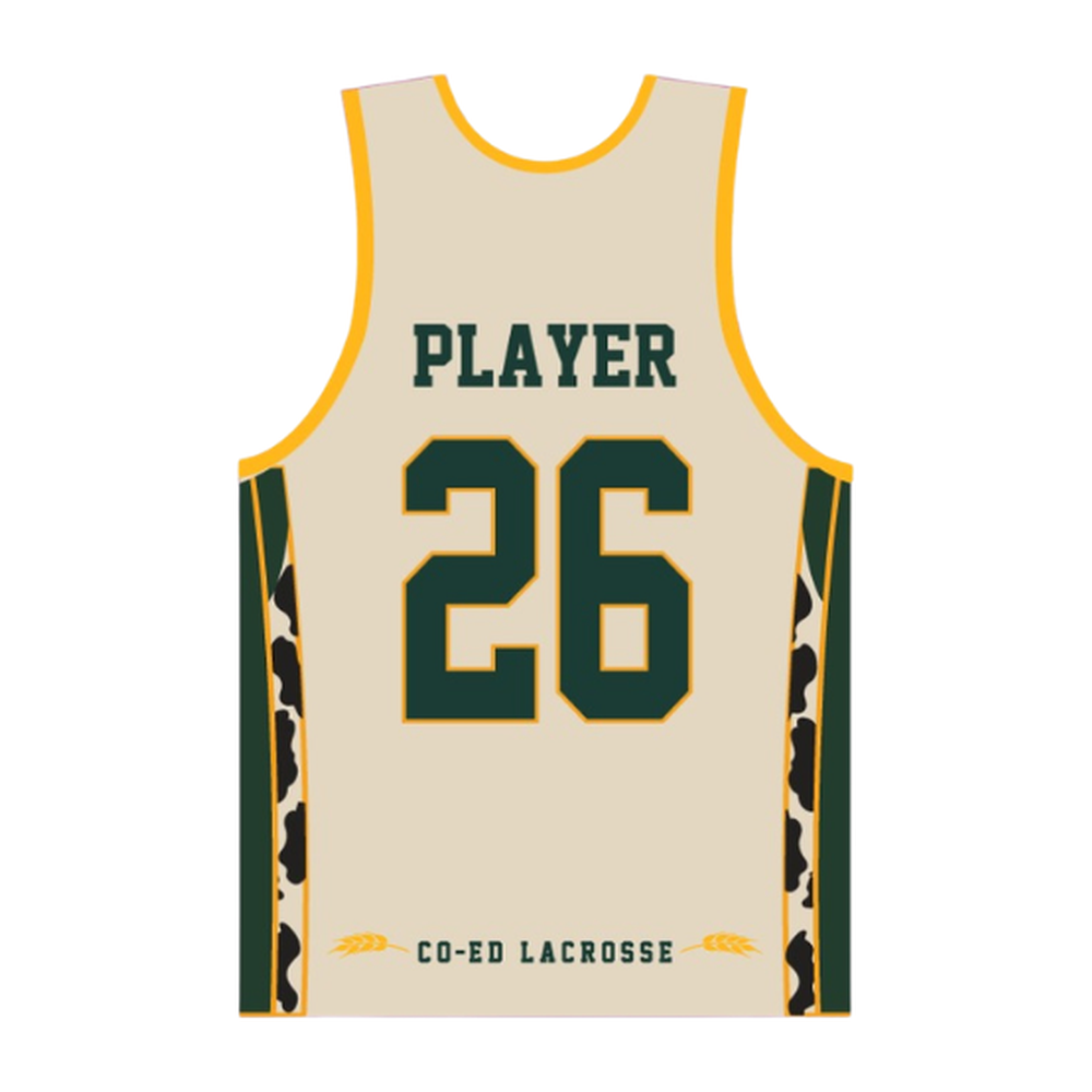 Milwaukee Coed Lacrosse Men's/Unisex Reversible Pinnie - Cream / Dark Green - cream side back