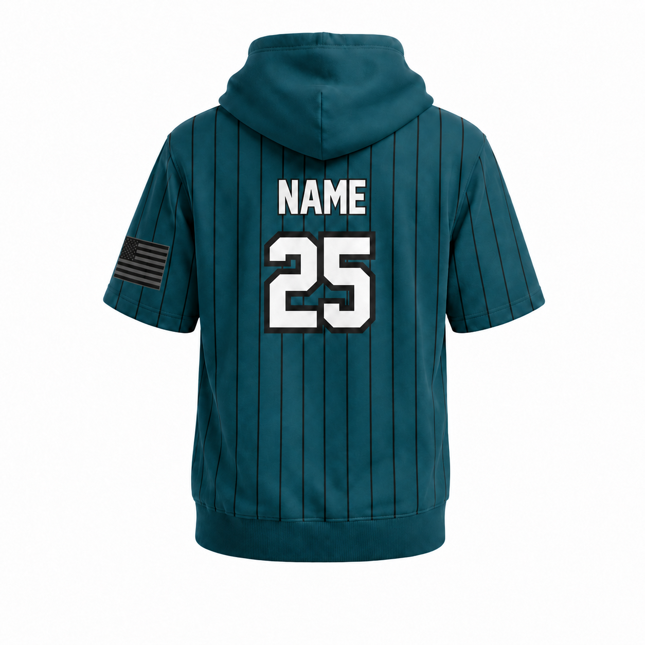 South Bay Spades Personalized Short Sleeve Hoodie — Teal Pinstripe