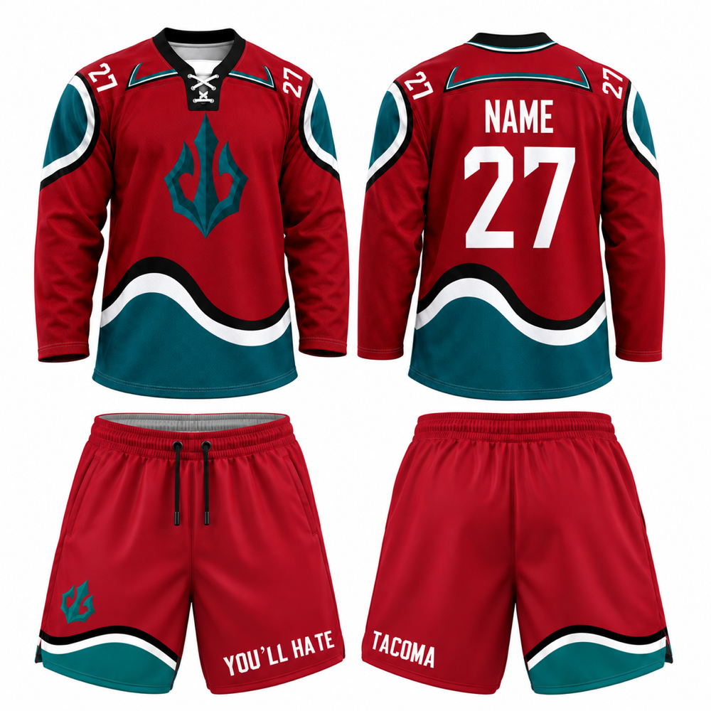 Tacoma Triton uniform set — lace-neck jersey and shorts 3D front and back