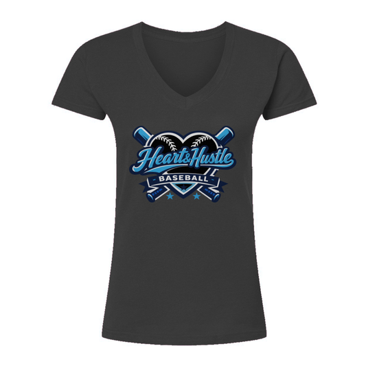 Women's Heart and Hustle Baseball Tultex V-Neck T-Shirt
