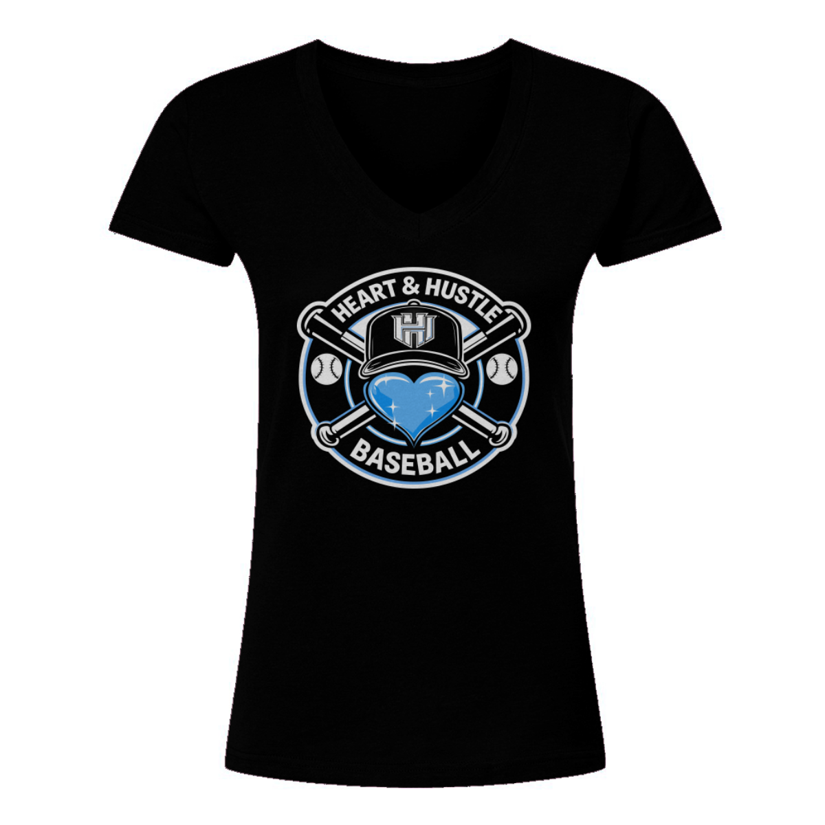 Women's Heart and Hustle Baseball Tultex V-Neck T-Shirt