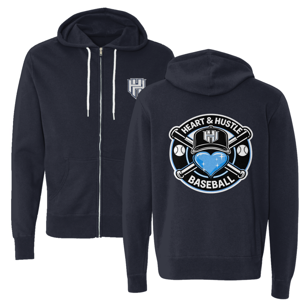 Adult Heart and Hustle Baseball ITC Lightweight Full Zip Hoodie
