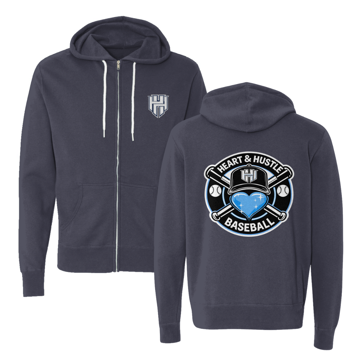Adult Heart and Hustle Baseball ITC Lightweight Full Zip Hoodie