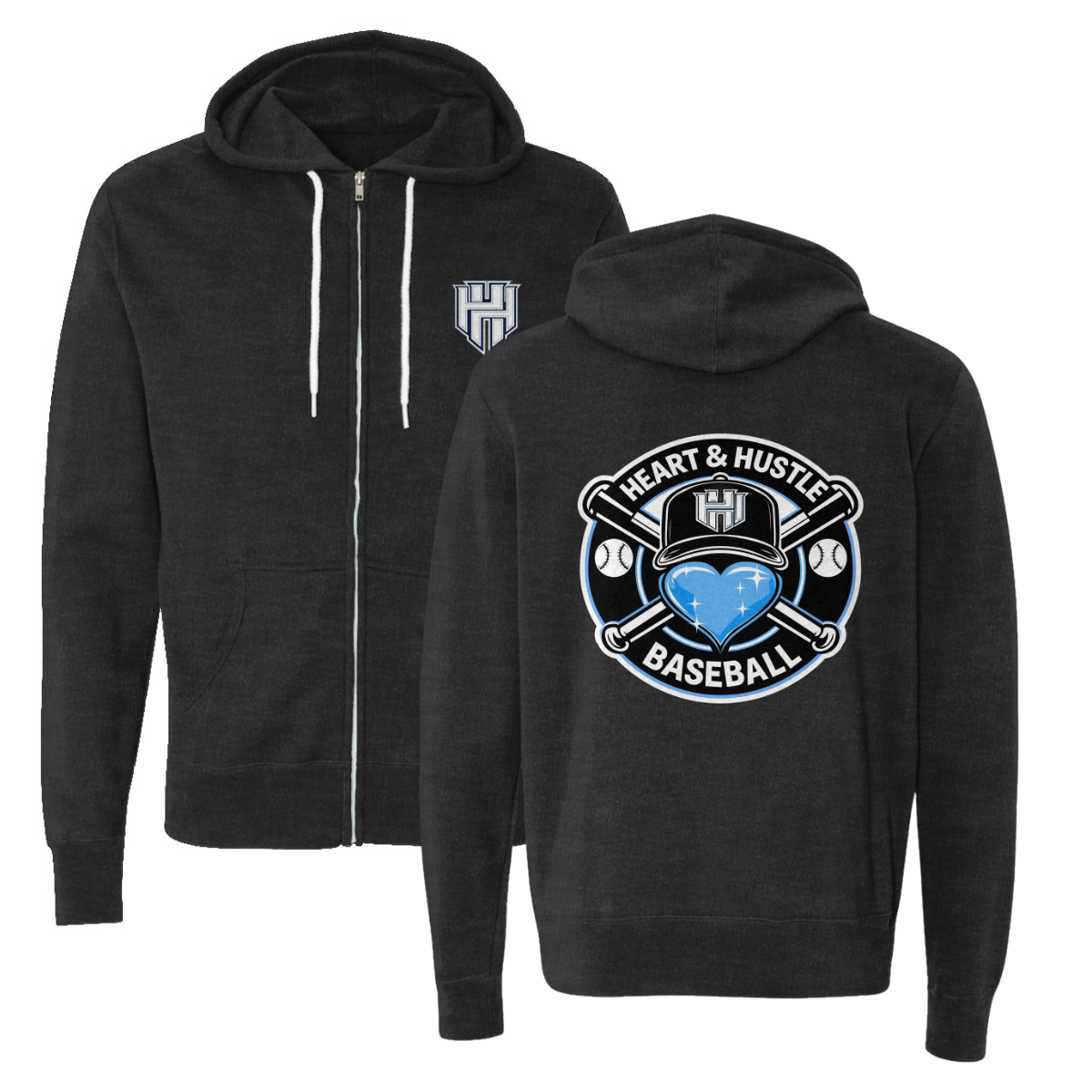Adult Heart and Hustle Baseball ITC Lightweight Full Zip Hoodie