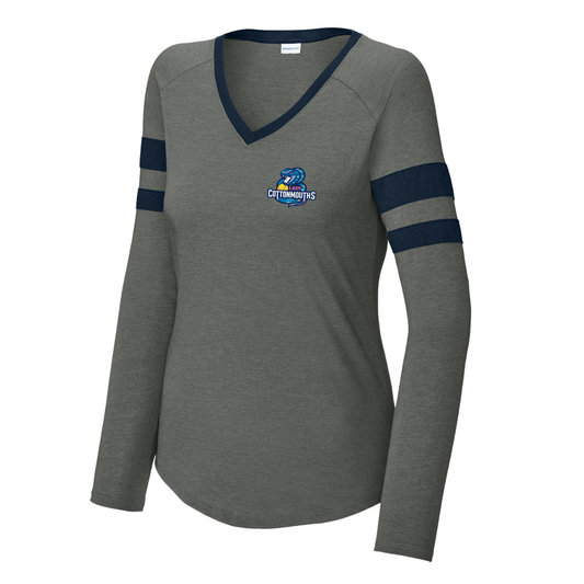 Women's Lady Cottonmouths 12U Sport-Tek Halftime Stripe V-Neck LS